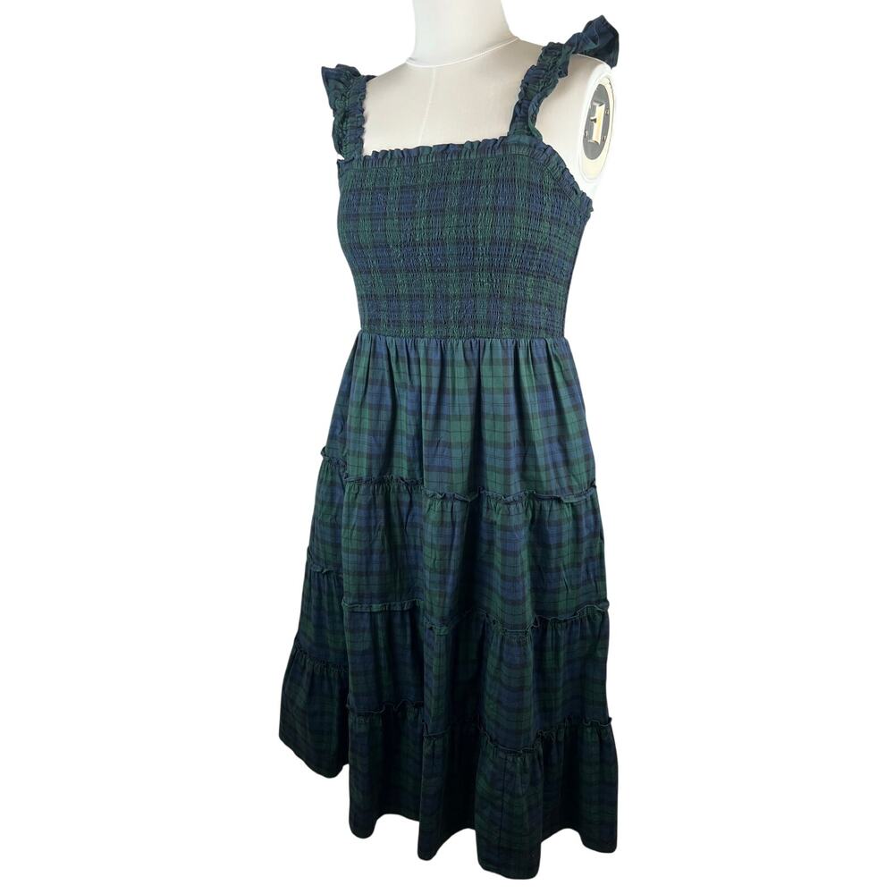 J. Crew Blackwatch Plaid Tiered Maxi Dress in Green and Navy M